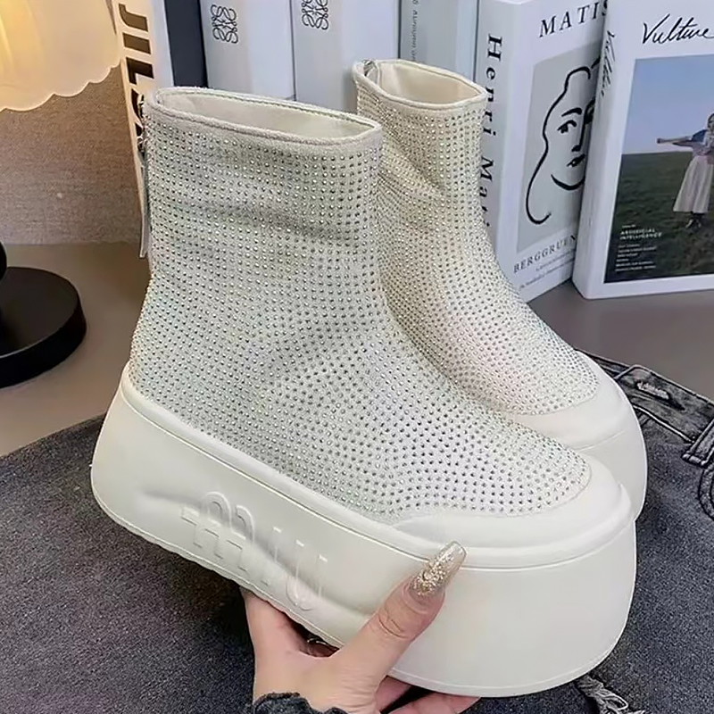 Sock Boot Women - Luxury Rhinestone Woman Booties Fashion Platform