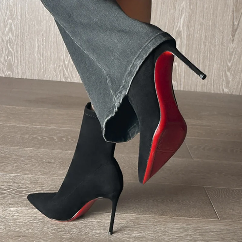 Women'S Shoes Red Bottoms - Women's Stretch Stocking Boots Pointed Toe
