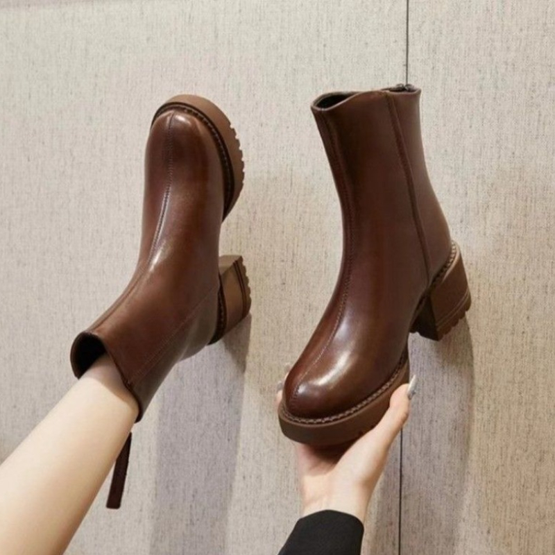 Women'S Shoes Trending 2025 - Leather Round Toe Platform Waterproof Women's