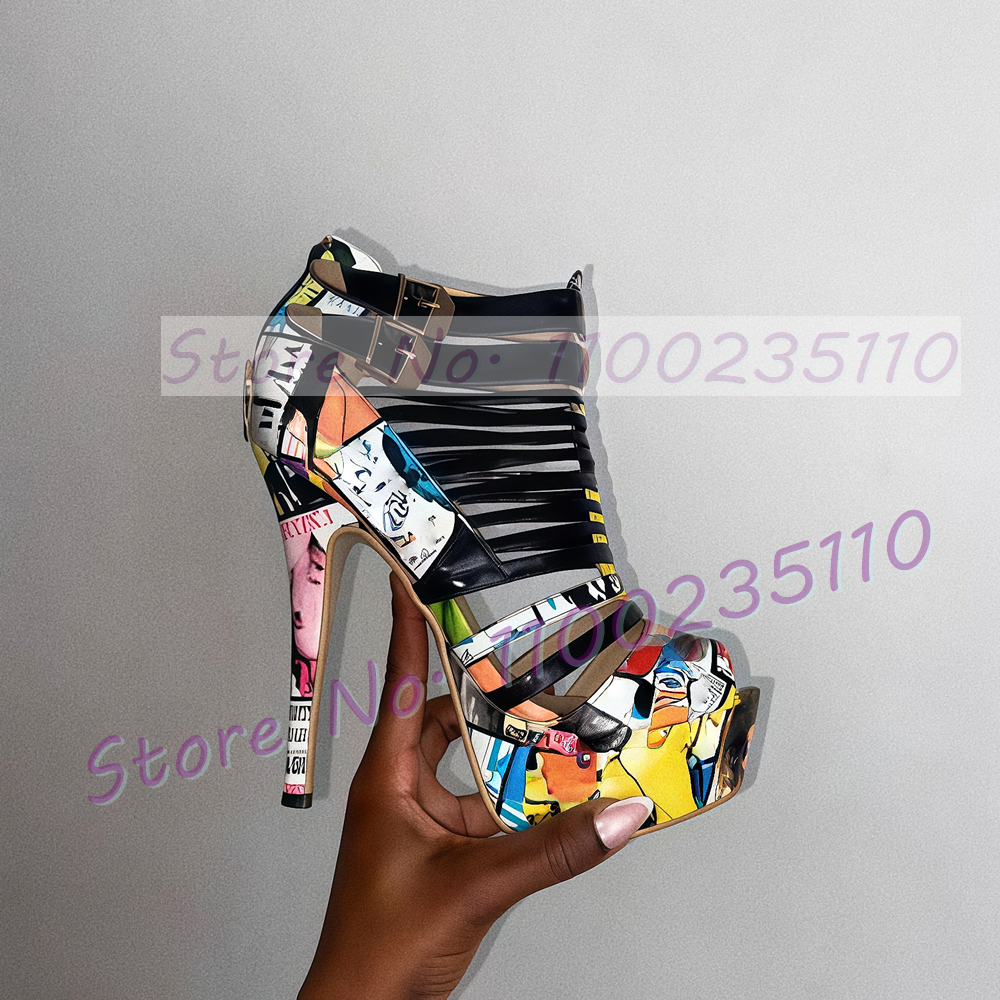 Colorful Graffiti Black Strapp - Women'S Shoes Trendy 리뷰 및 가격