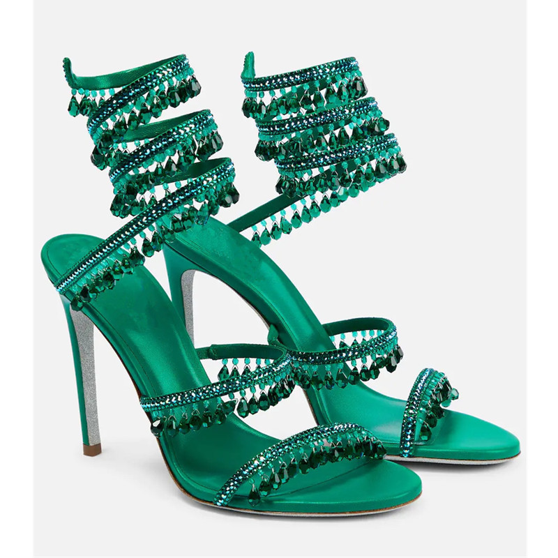 Sexy Green Crystal Fringe Stil - Ankle Strap Heels 리뷰 및 가격
