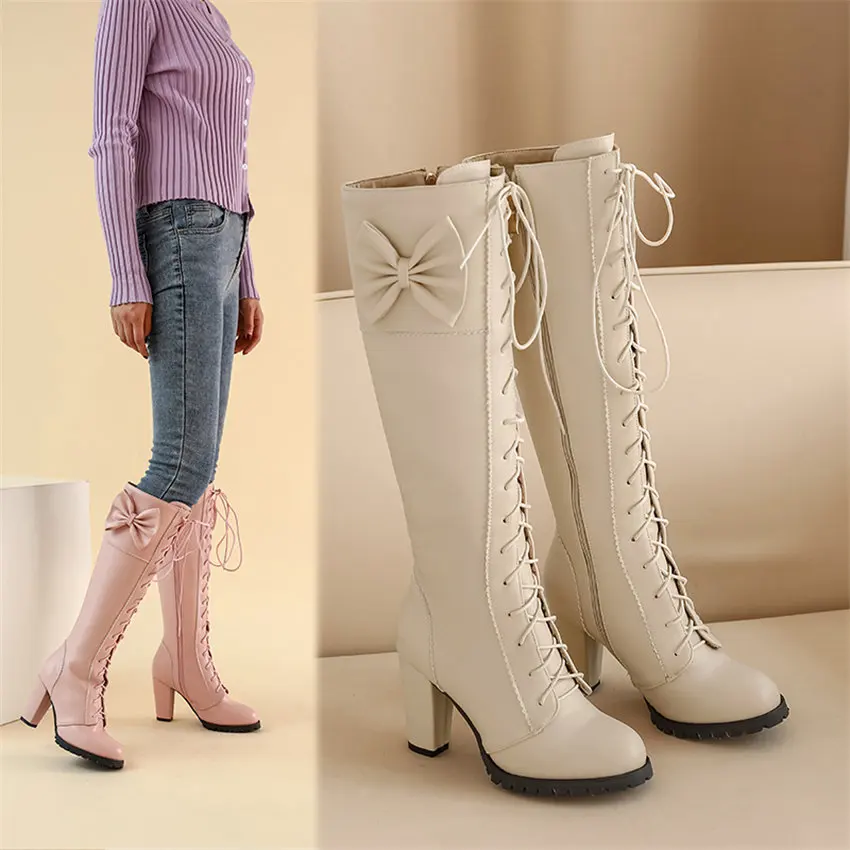 Sweet Bowtie Lolita Knee-high  - Knee High Boots Women 리뷰 및 가격