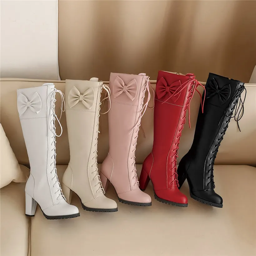 Sweet Bowtie Lolita Knee-high  - Knee High Boots Women 리뷰 및 가격