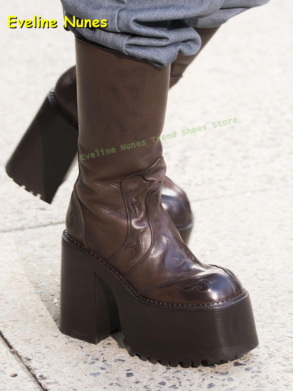 Embroidery Platform Knee High  - Women'S Shoes Trending 2025 리뷰 및 가격