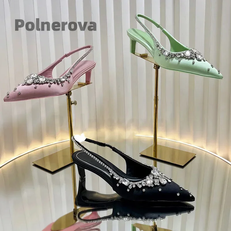Satin Crystal Chain Slingback  - Women'S Shoes Trendy 리뷰 및 가격