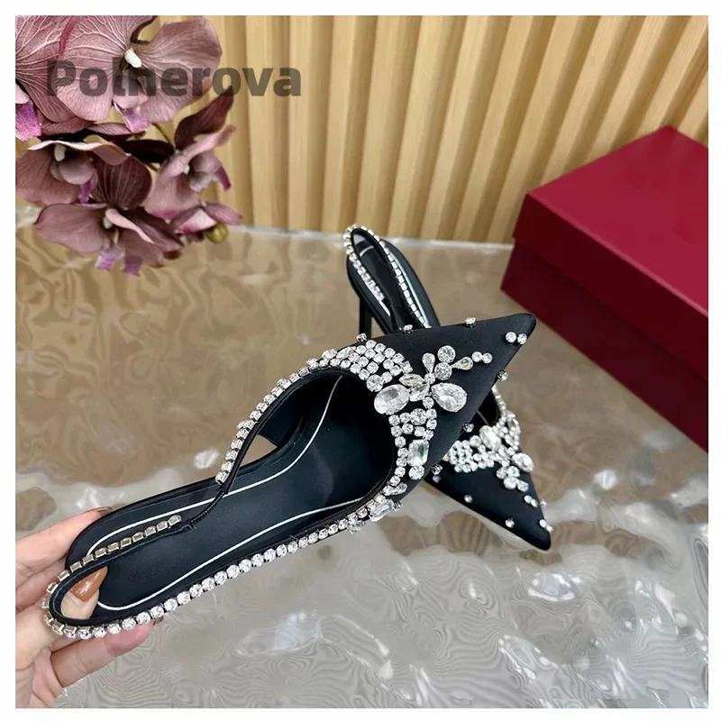 Satin Crystal Chain Slingback  - Women'S Shoes Trendy 리뷰 및 가격