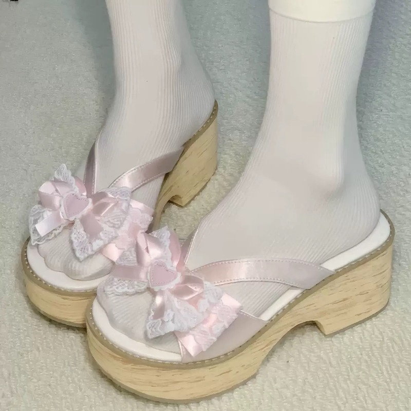 Sweet Bow Wood Grain Thick Bot - Women Shoes Japan 리뷰 및 가격