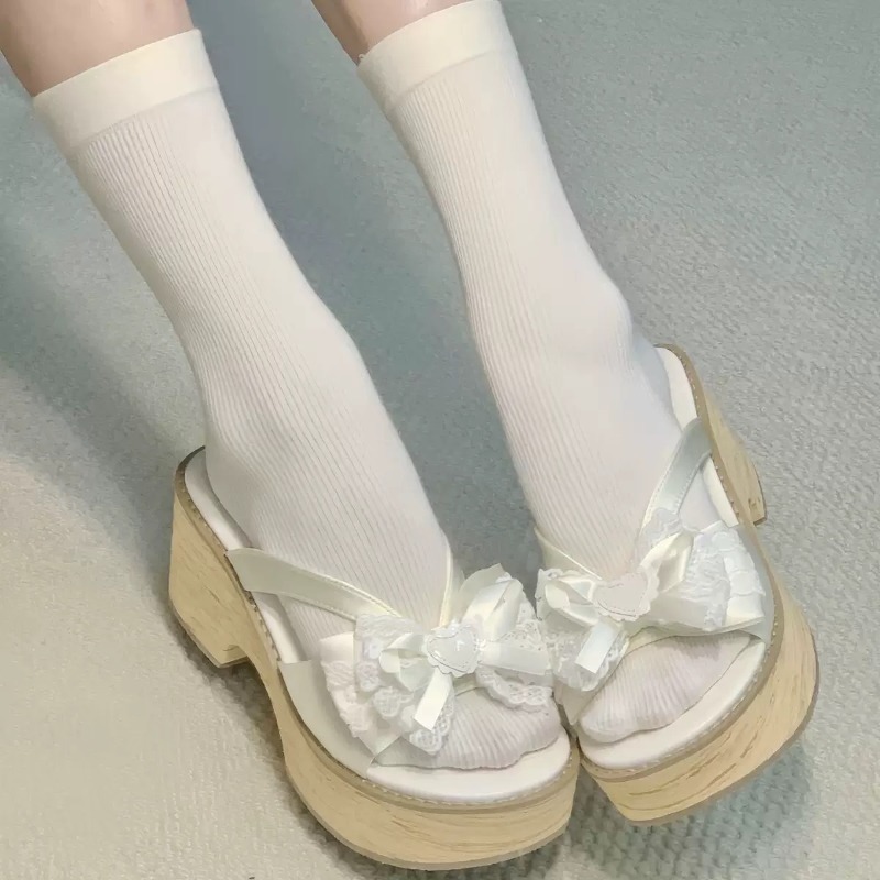 Sweet Bow Wood Grain Thick Bot - Women Shoes Japan 리뷰 및 가격
