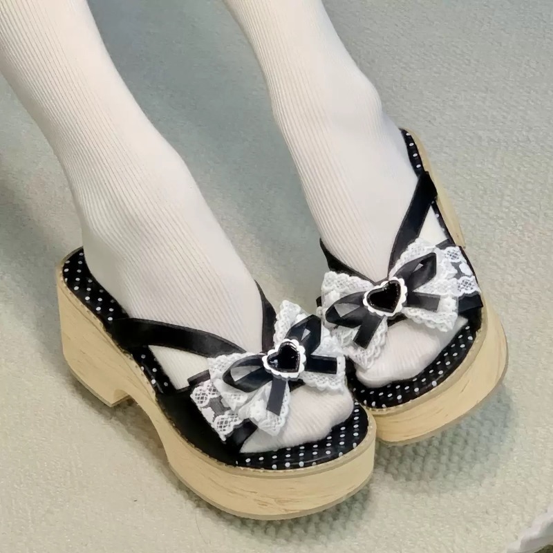 Sweet Bow Wood Grain Thick Bot - Women Shoes Japan 리뷰 및 가격