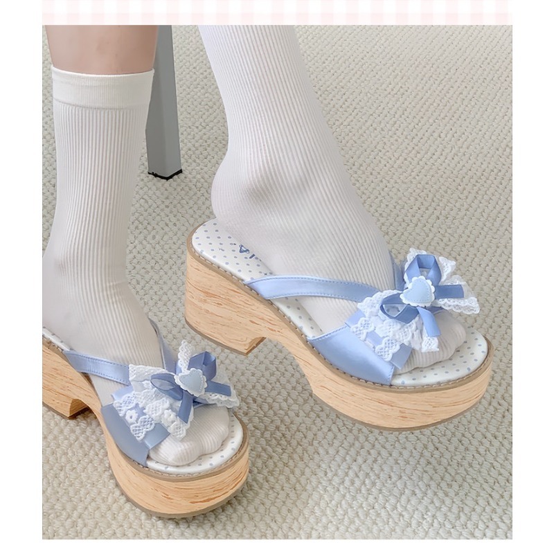 Sweet Bow Wood Grain Thick Bot - Women Shoes Japan 리뷰 및 가격