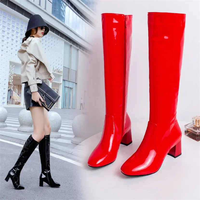 Red White Patent Leather Women - Knee High Boots Women 리뷰 및 가격