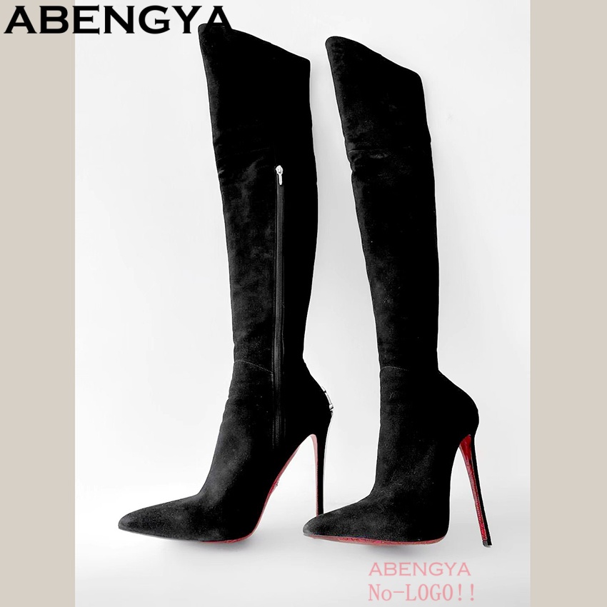 ABENGYA Sexy Black Suede Leath - Knee High Boots Women 리뷰 및 가격