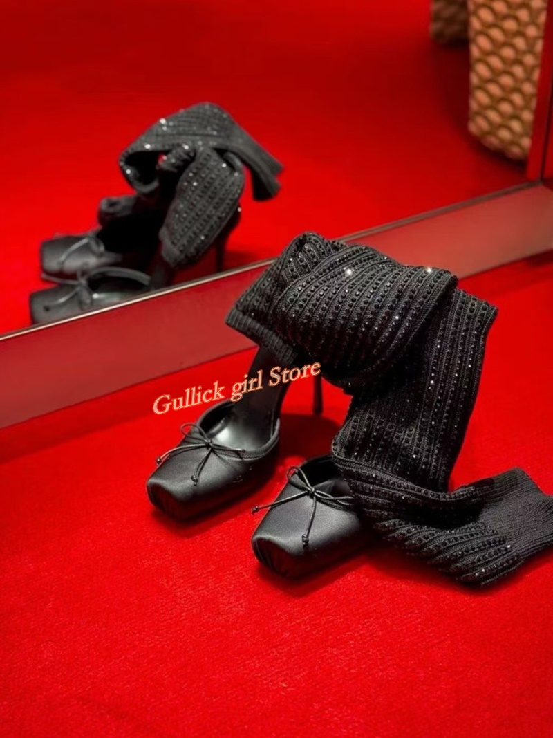 Red Knit Square Toe Boots Cut  - Sock Boot Women 리뷰 및 가격