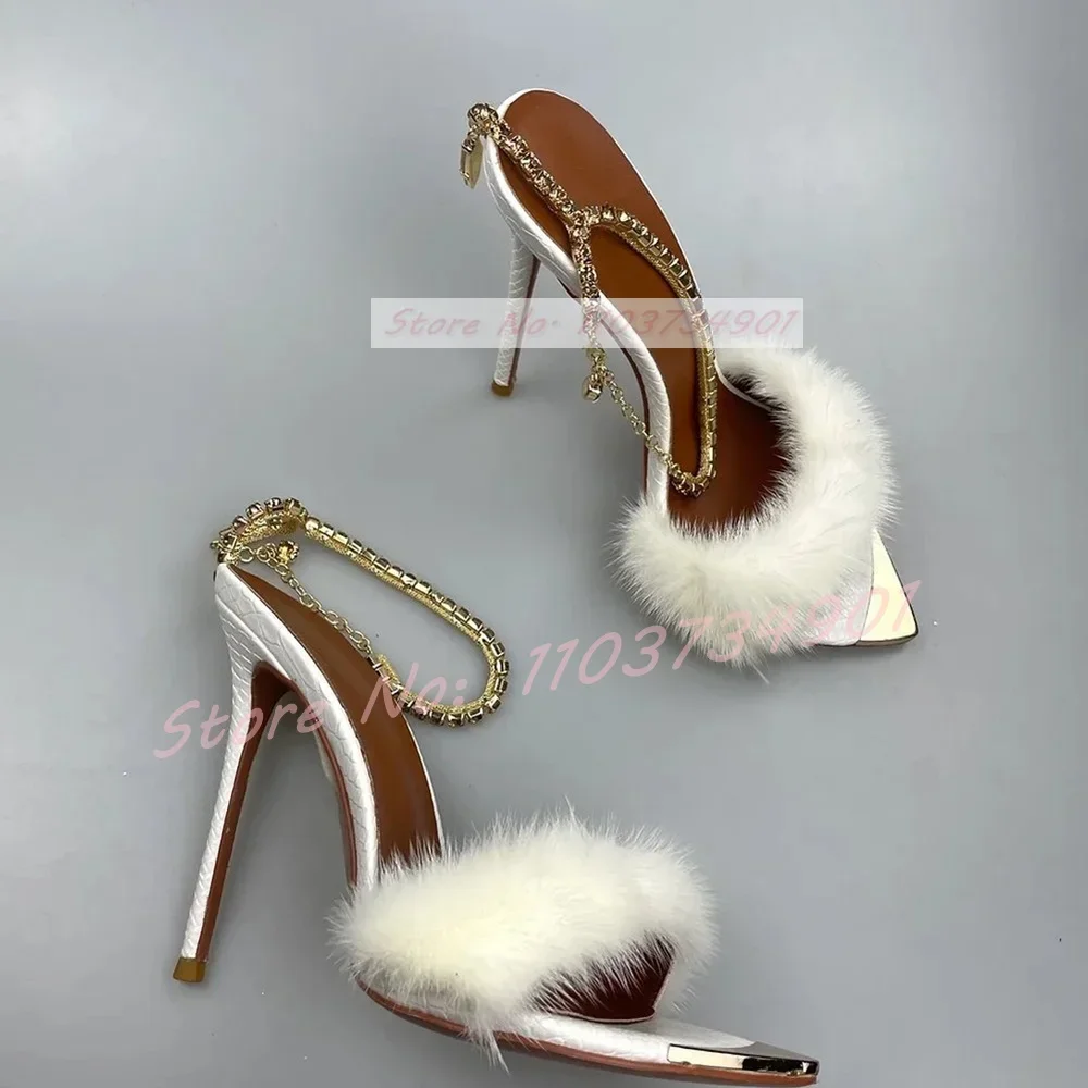 White Furry Crystals Chain Ank - Women'S Shoes Trendy 리뷰 및 가격