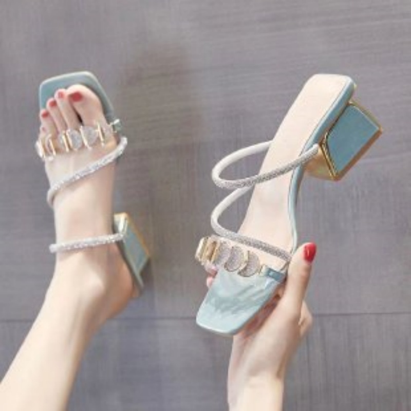 Women Summer Rhinestone Clear  - Clear Strap Heel 리뷰 및 가격