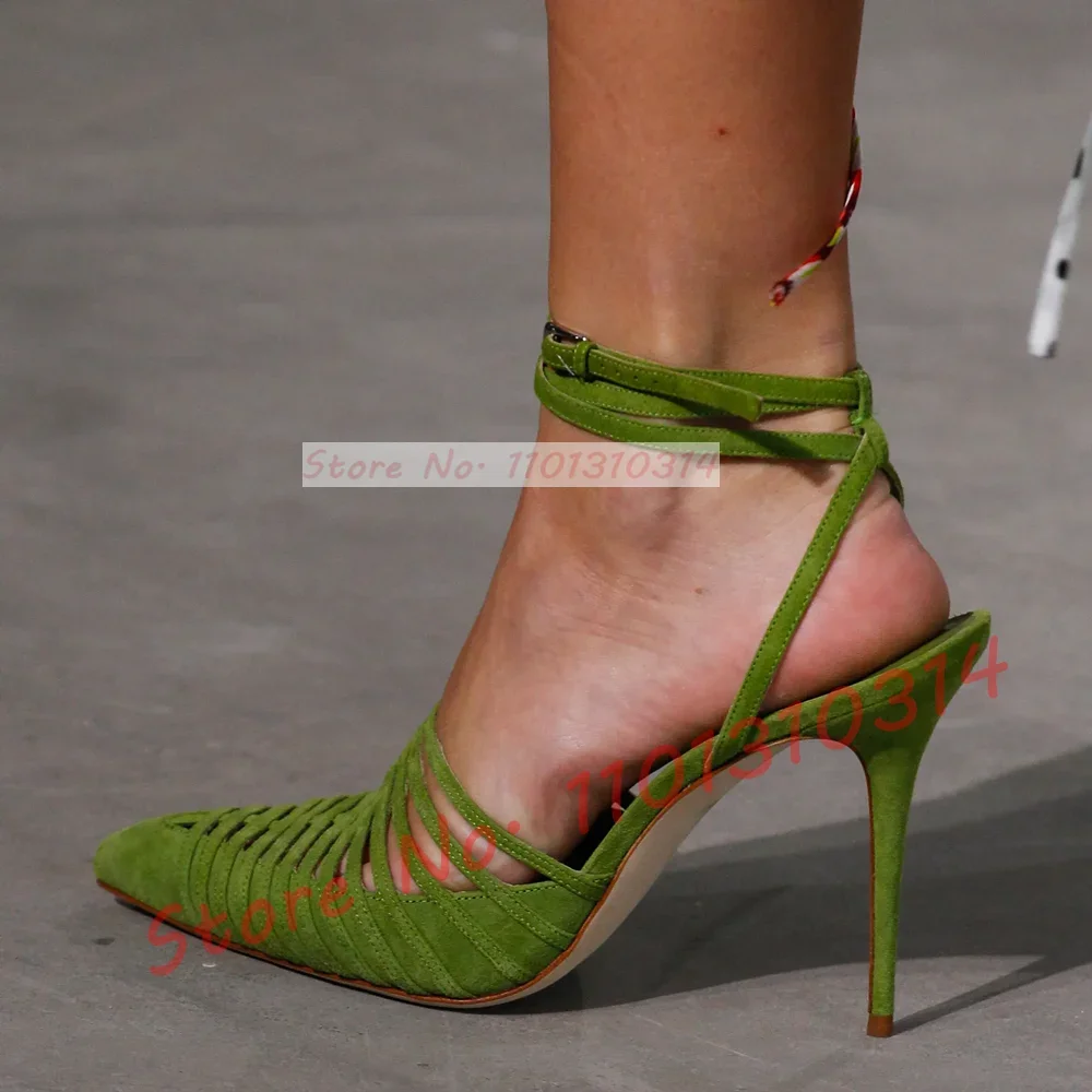 Green Vegan Suede Strappy Sand - Women'S Shoes Trendy 리뷰 및 가격