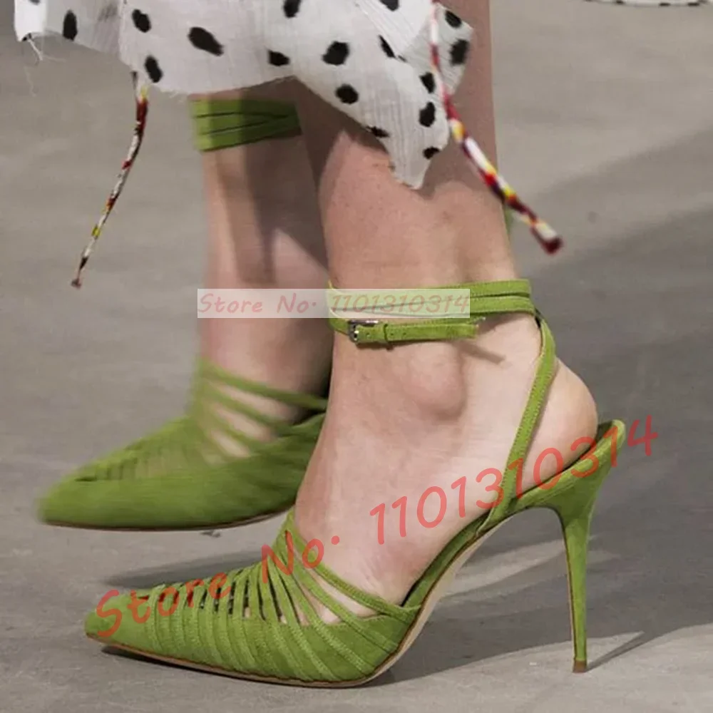 Green Vegan Suede Strappy Sand - Women'S Shoes Trendy 리뷰 및 가격