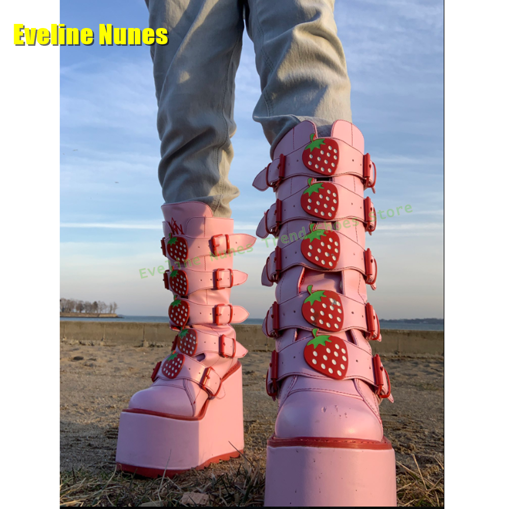 Pink Strawberry Button Platfor - Women'S Shoes Trending 2025 리뷰 및 가격